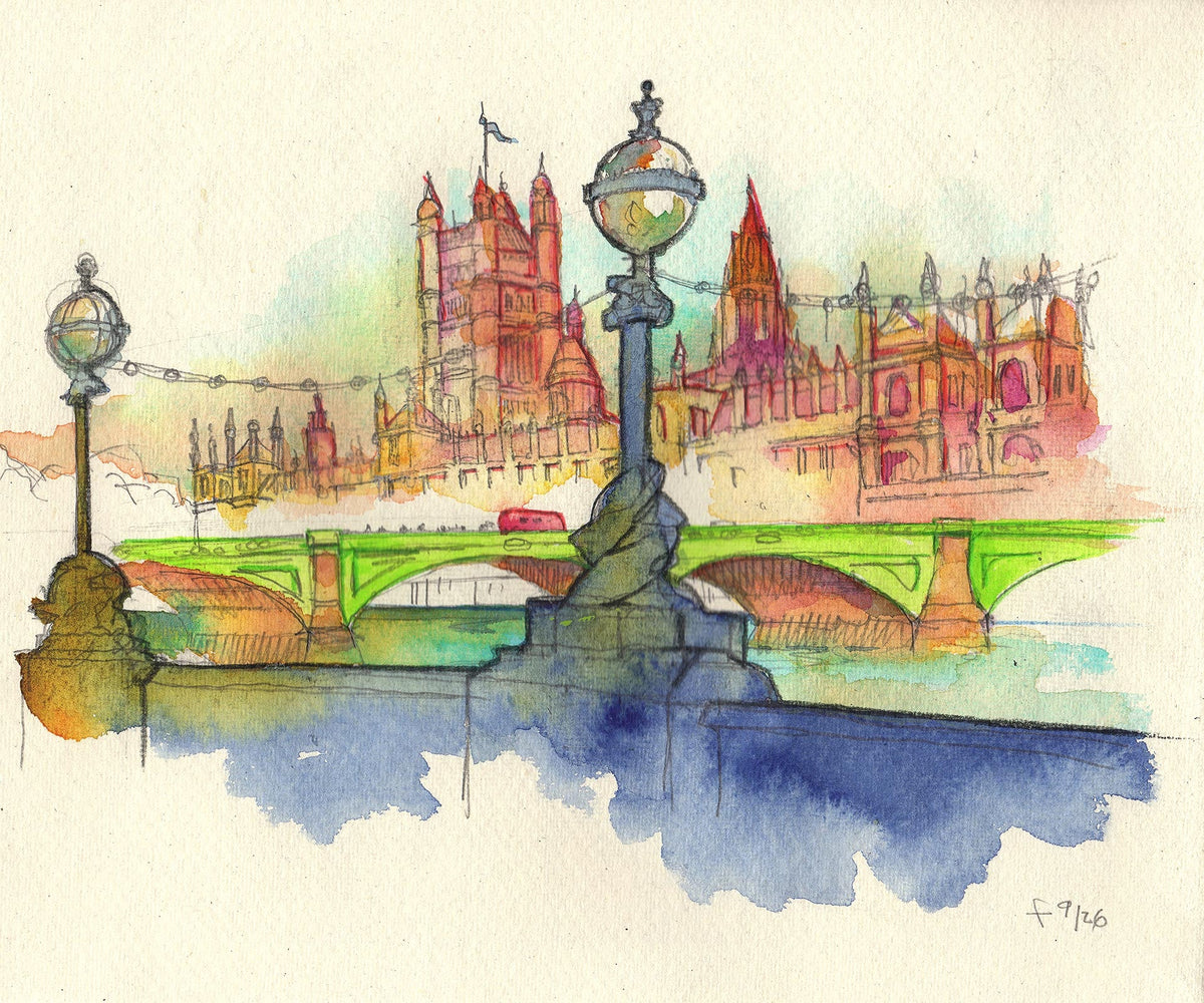 Westminster Bridge and Parliament London – watercolour painting