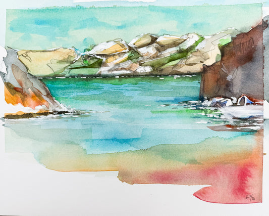 Bay at Stockevik on Tjörn, Sweden — watercolour and pencil artwork by Markus Freise