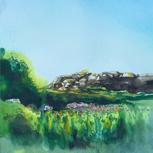 Tjörn Landscape, Sweden — watercolour and pencil artwork by Markus Freise, square fine art print