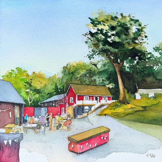 Annerstad in Småland, Sweden — original watercolour and pencil painting by Markus Freise, 20 x 20 cm