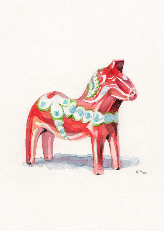 Dalahäst, das berühmte, schwedische Holzpferd – Aquarell