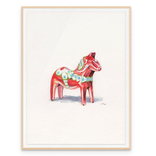 Dalahäst, das berühmte, schwedische Holzpferd – Aquarell