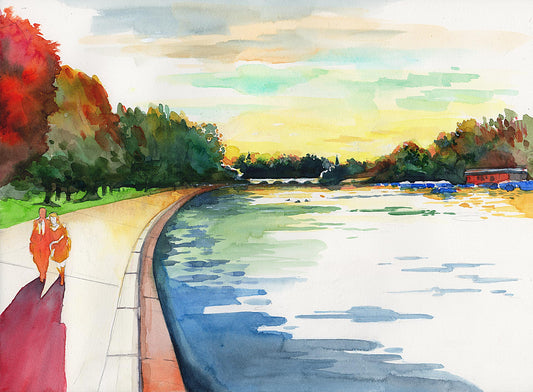 Sonnenuntergang an der Serpentine im Hyde Park in London